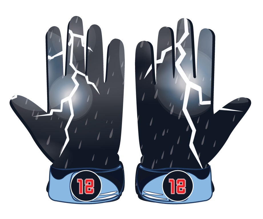 Thunderstorm led glove by Trifecta with lightning design, leather front, neoprene cuff, and shock absorbent threading